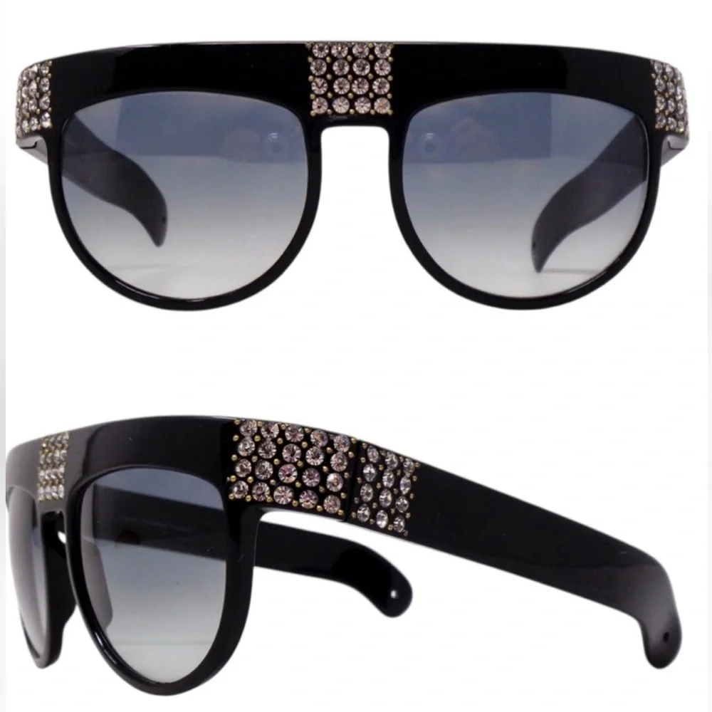 Glam 1970’s Vintage French Rhinestone Sunglasses in Jet Black, Statement Packed!